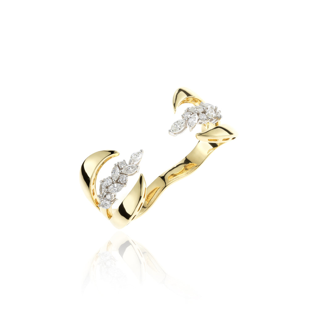 RI3078 YEPREM Diamond Yellow Gold Stackable Ring Double Finger Ring